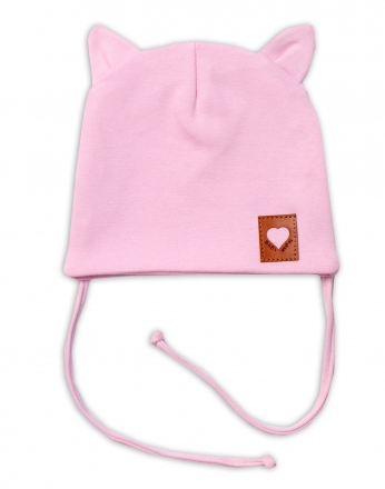 Baby Nellys Bavlněná dvouvrstvá čepice s oušky na zavazování FOX - růžová