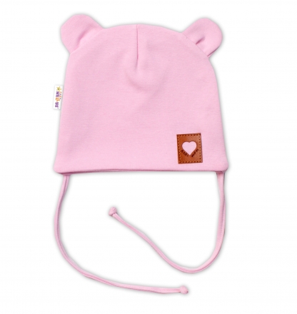 Bavlněná dvouvrstvá čepice s oušky na zavazování TEDDY - růžová, Baby Nellys