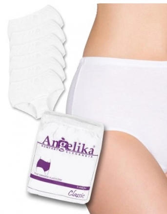 Bavlněné kalhotky Angelika s vysokým pasem, 6ks v balení, bílé