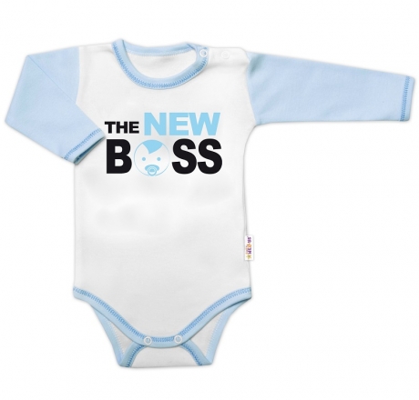 Body dlouhý rukáv s vtipným textem Baby Nellys, The New Boss, kluk