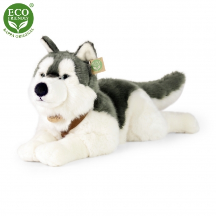 Plyšový pes husky s obojkem ležící 60 cm ECO-FRIENDLY