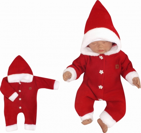 Z&amp;Z Dětský pletený overálek s kapucí Baby Santa, červený