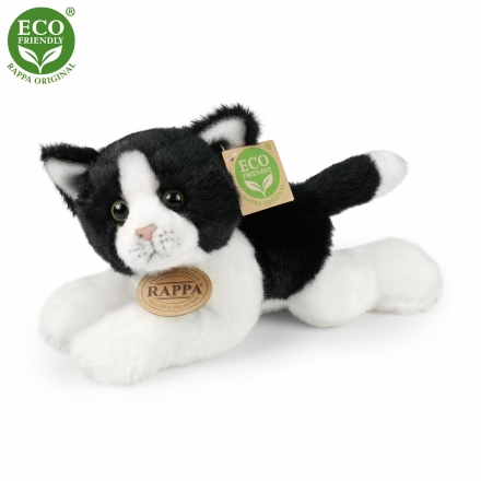 Plyšová kočka bílo-černá ležící 16 cm ECO-FRIENDLY