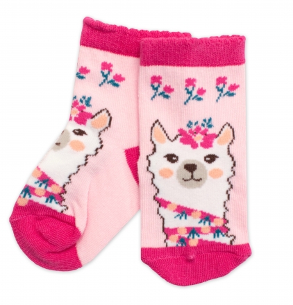 Dětské bavlněné ponožky Lama - růžové