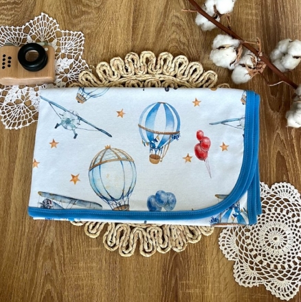 Dětská oboustranná bavlněná deka, Mamatti 80 x 90 cm, Balón, bílo/modrá