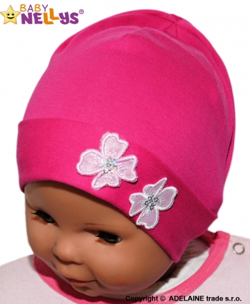 Bavlněná čepička Kytičky Baby Nellys ® - sytě růžová