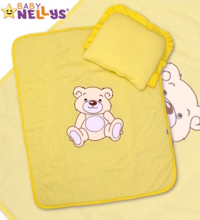 Baby Nellys 2-dílná sada do kočárku jersey Medvídek Teddy Bear - krémově žlutá