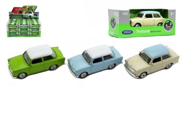 Auto Welly Trabant 1:60 kov 7cm mix barev volný chod v krabičce 36ks v boxu