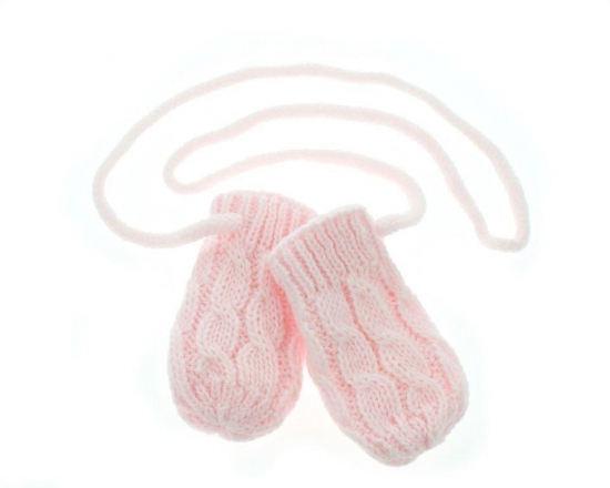Zimní pletené kojenecké rukavičky se vzorem - sv. růžové, Baby Nellys, vel. 56/68