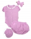 Baby Nellys 3-dílná mušelínová soupravička, body, kraťasky + čelenka GIRL, lila, vel. 68