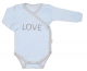 Body dlouhý rukáv Love - zapínání bokem, modré, vel. 68